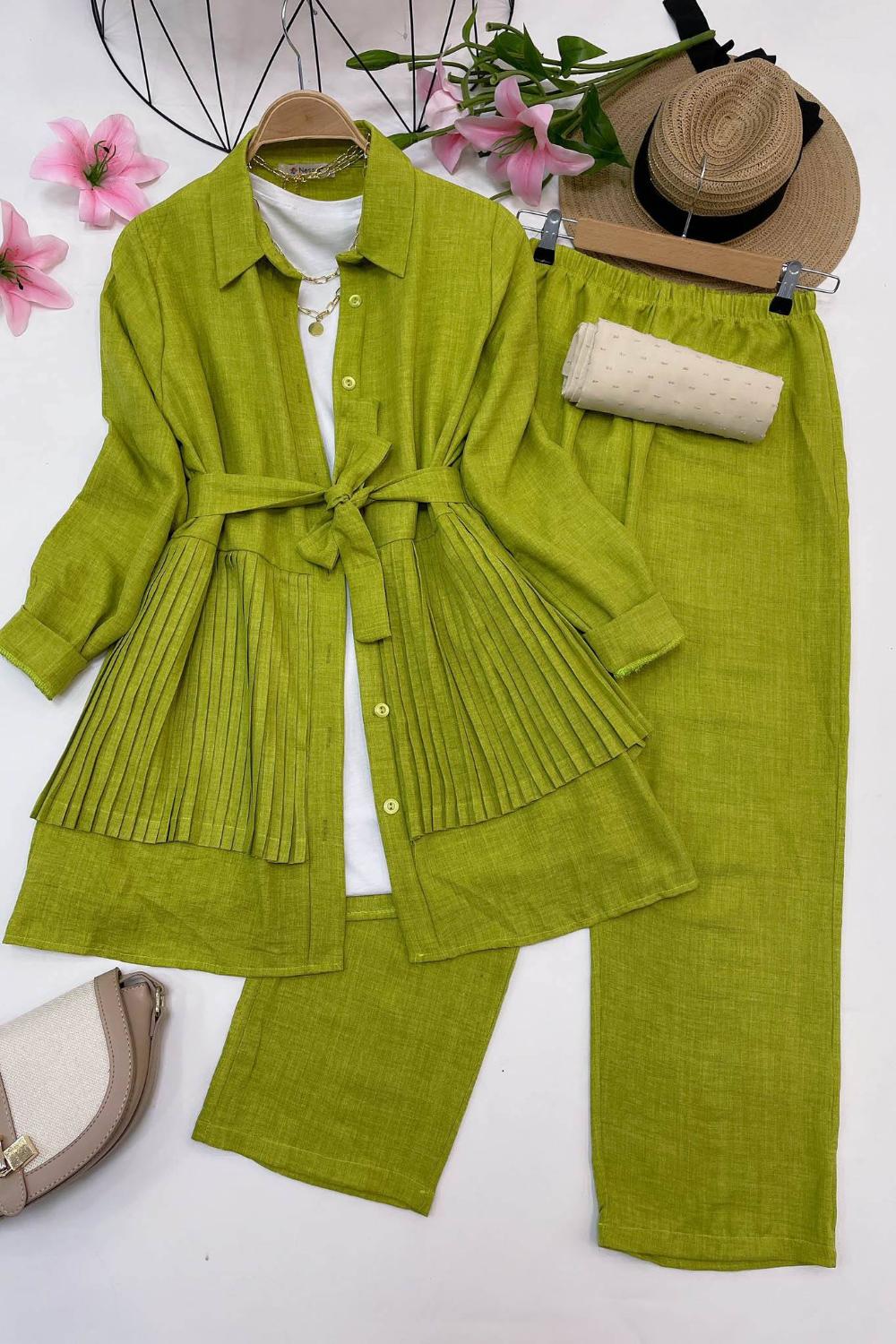 PİLE DETAYLI KETEN TAKIM