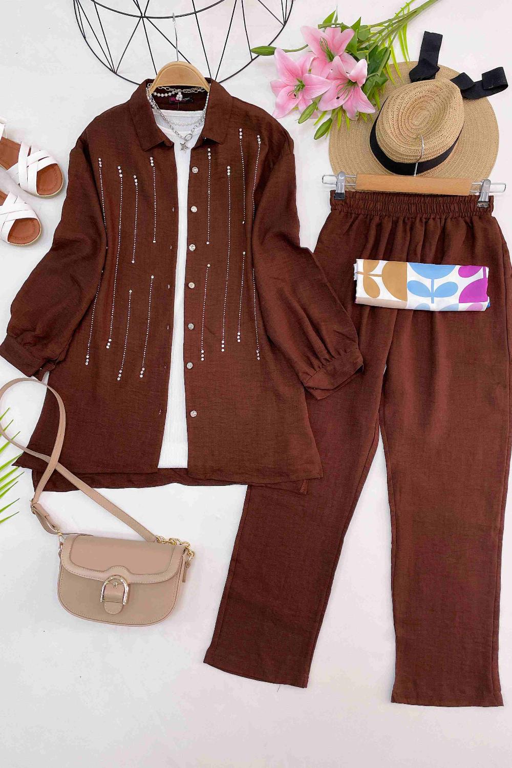 SUYOLU TAŞLI KETEN TAKIM