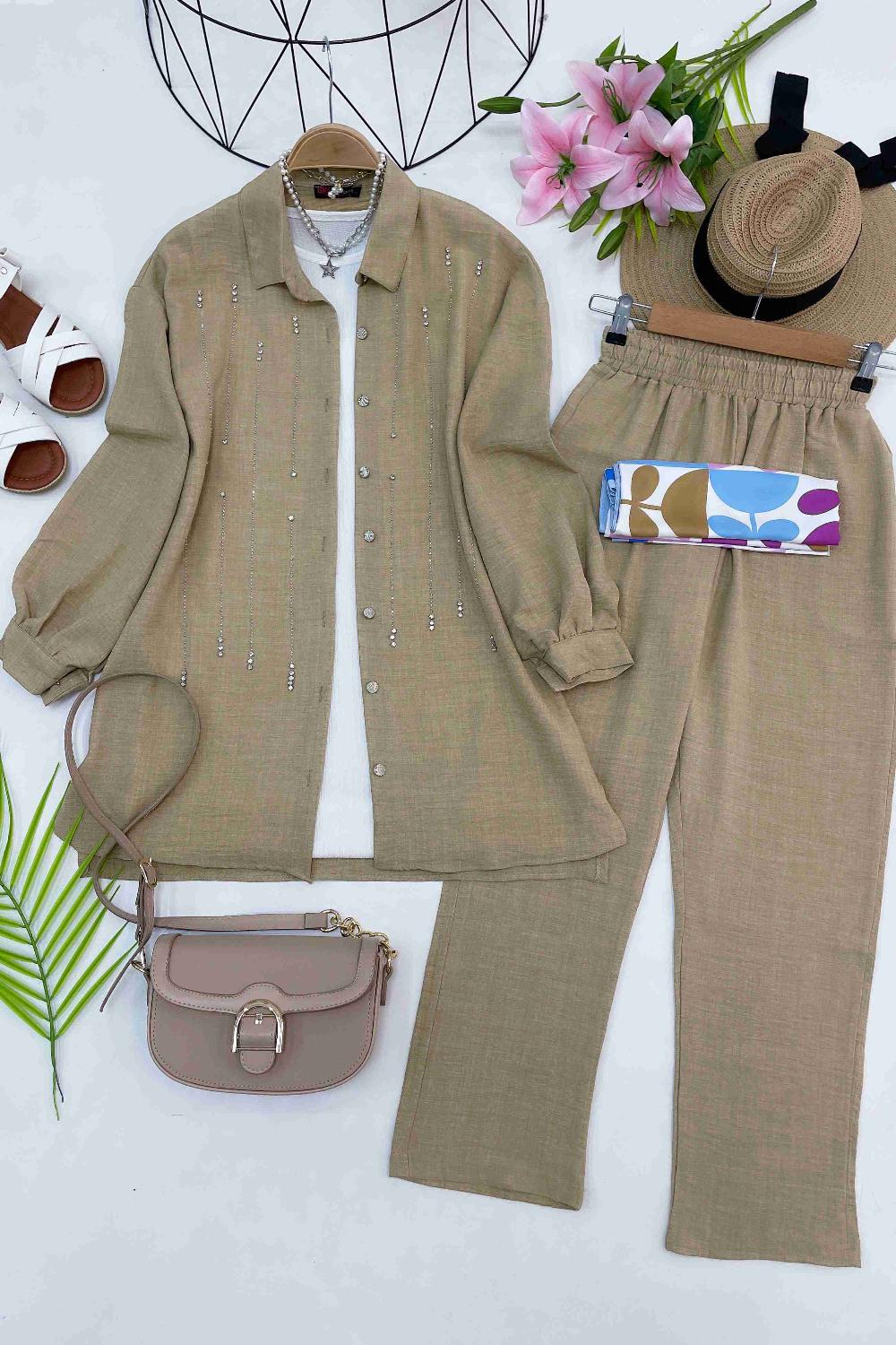 SUYOLU TAŞLI KETEN TAKIM