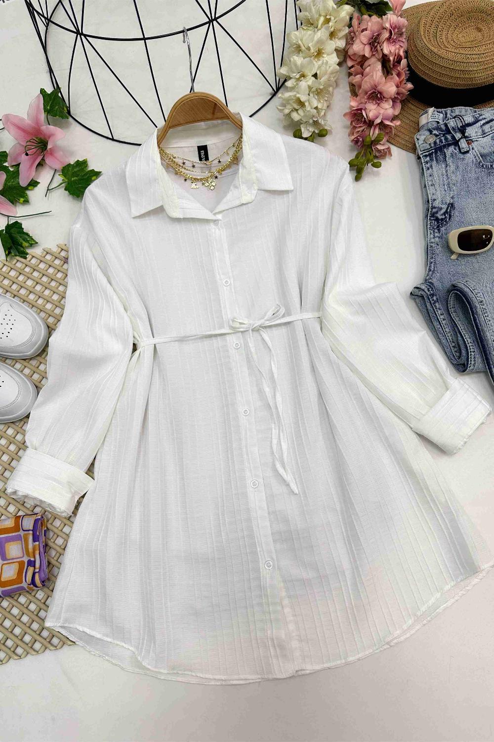 BEL İPLİ FLAMLI GÖMLEK