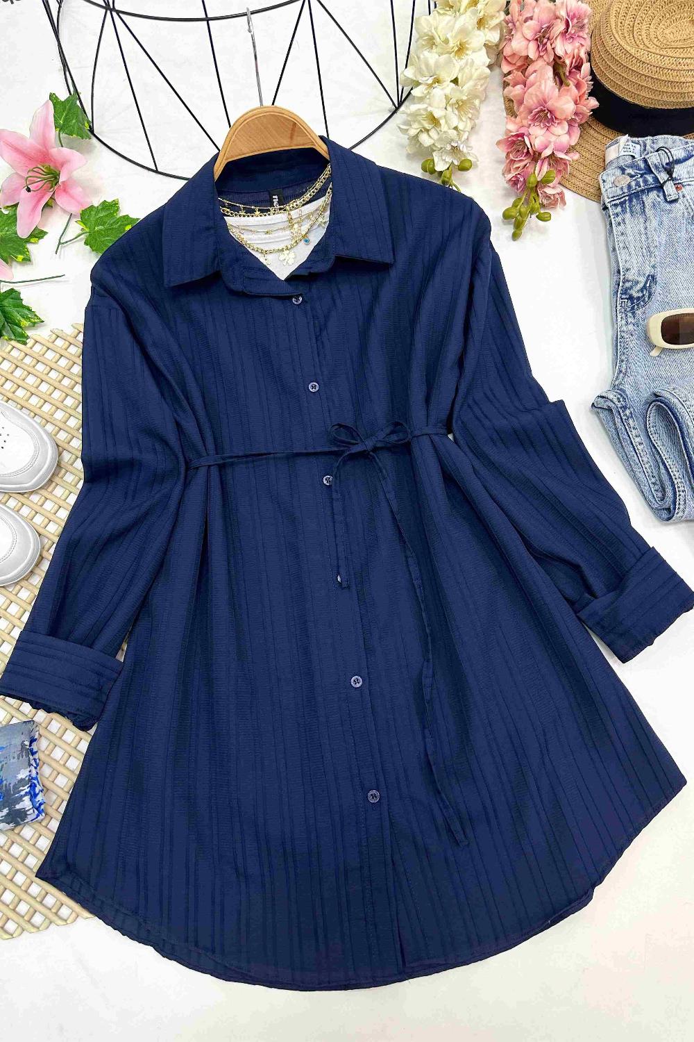 BEL İPLİ FLAMLI GÖMLEK