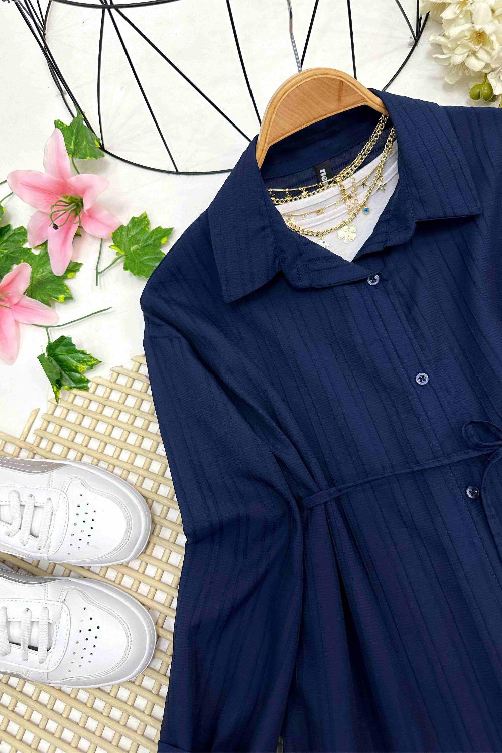 BEL İPLİ FLAMLI GÖMLEK