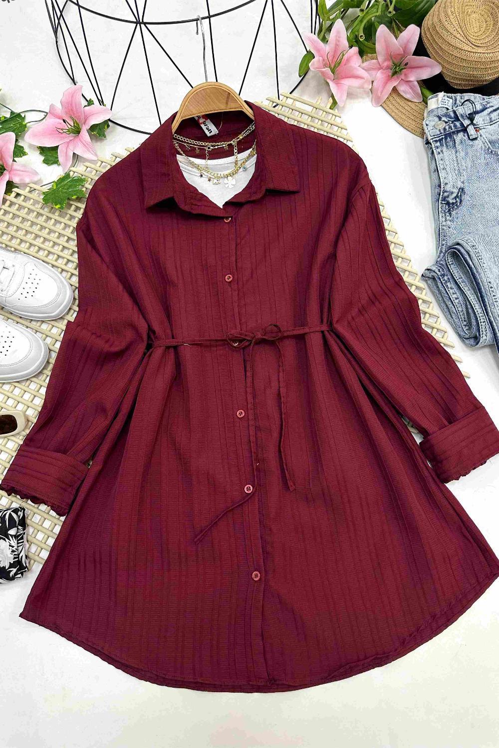 BEL İPLİ FLAMLI GÖMLEK