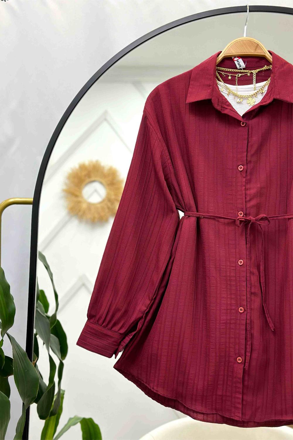 BEL İPLİ FLAMLI GÖMLEK