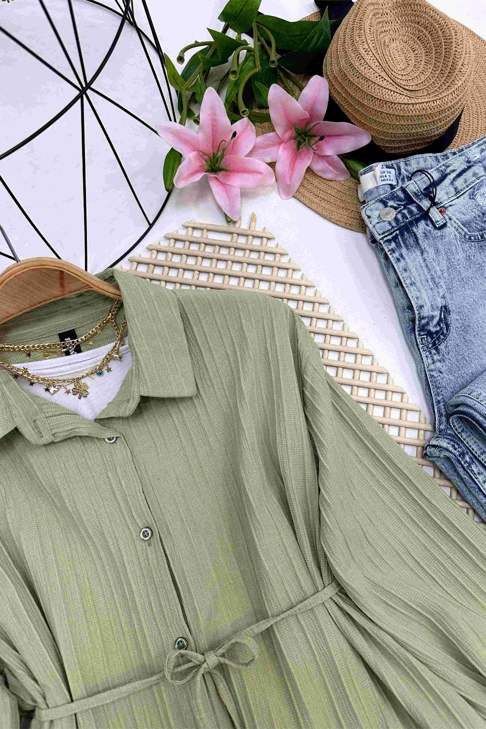 BEL İPLİ FLAMLI GÖMLEK