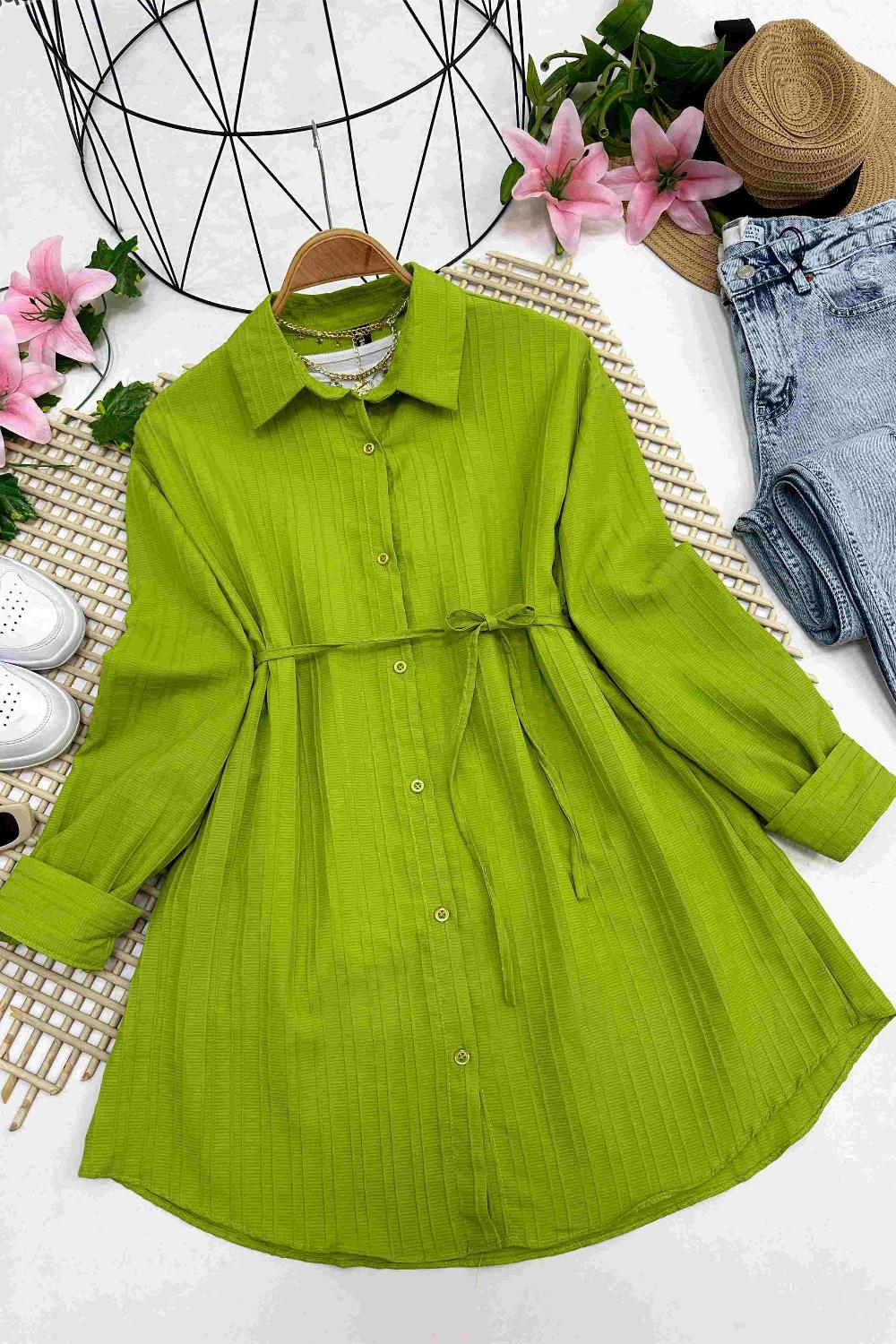 BEL İPLİ FLAMLI GÖMLEK