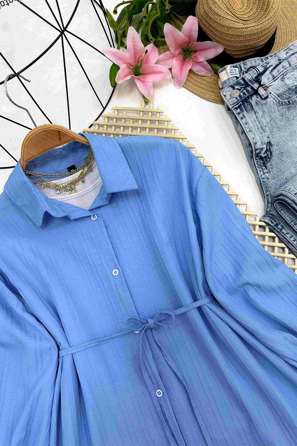 BEL İPLİ FLAMLI GÖMLEK