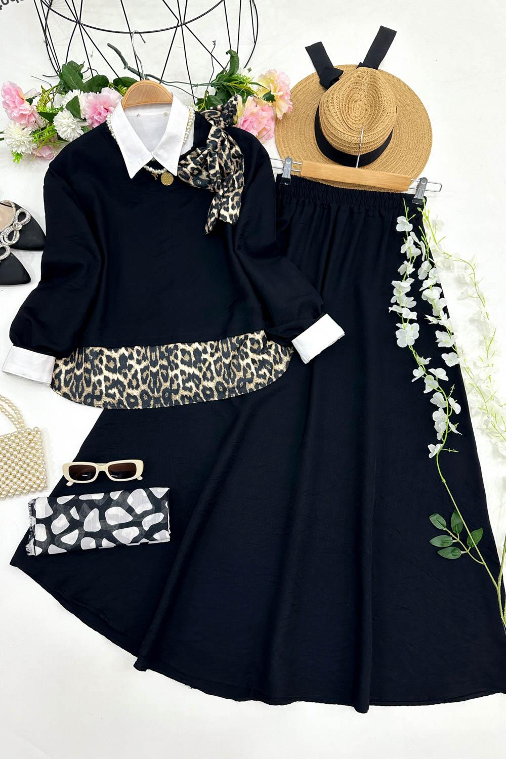 LEOPAR FİYONKLU ETEK TAKIM