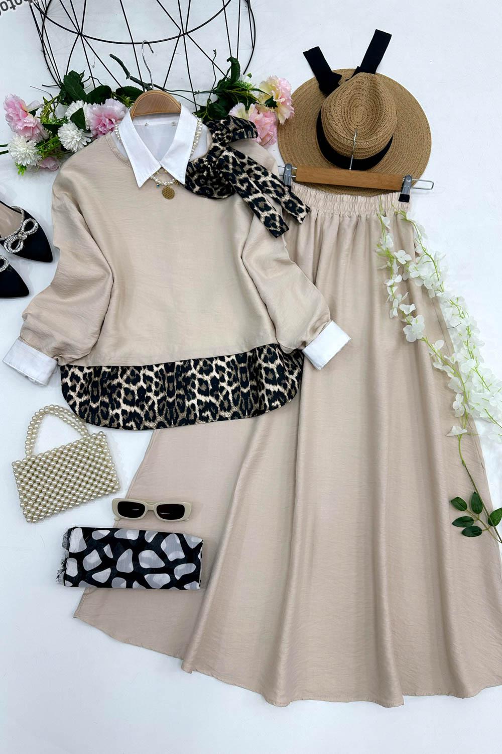 LEOPAR FİYONKLU ETEK TAKIM