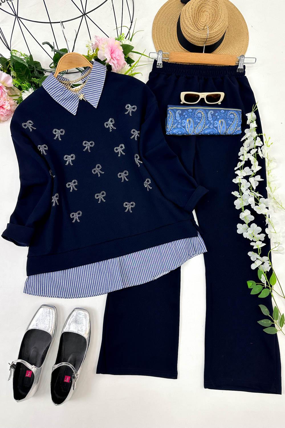 GÖMLEK DETAYLI FİYONK TAŞ DETAYLI TAKIM