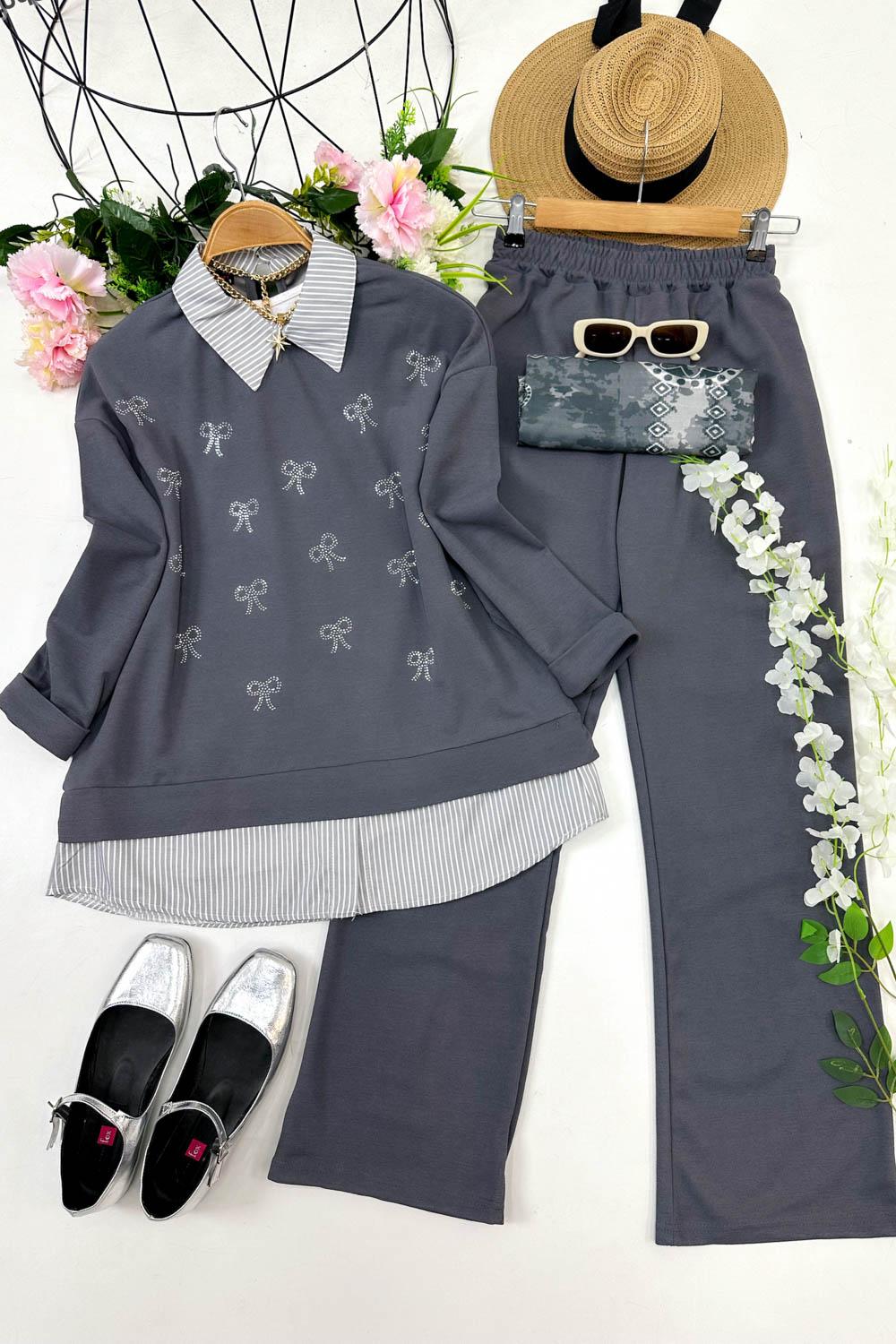 GÖMLEK DETAYLI FİYONK TAŞ DETAYLI TAKIM