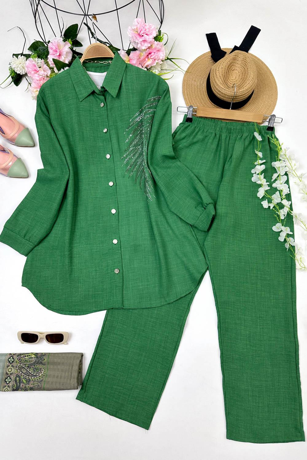 TAŞLI YAPRAK DESEN TAKIM