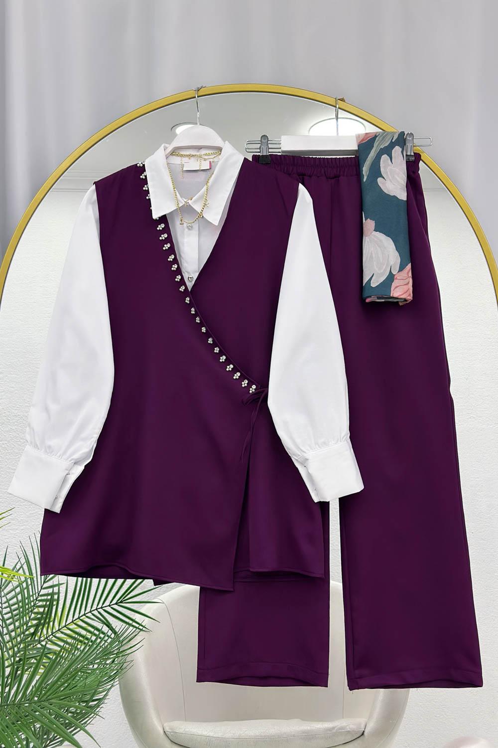 SIRATAŞ İŞLEMELİ KREP ÜÇLÜ TAKIM