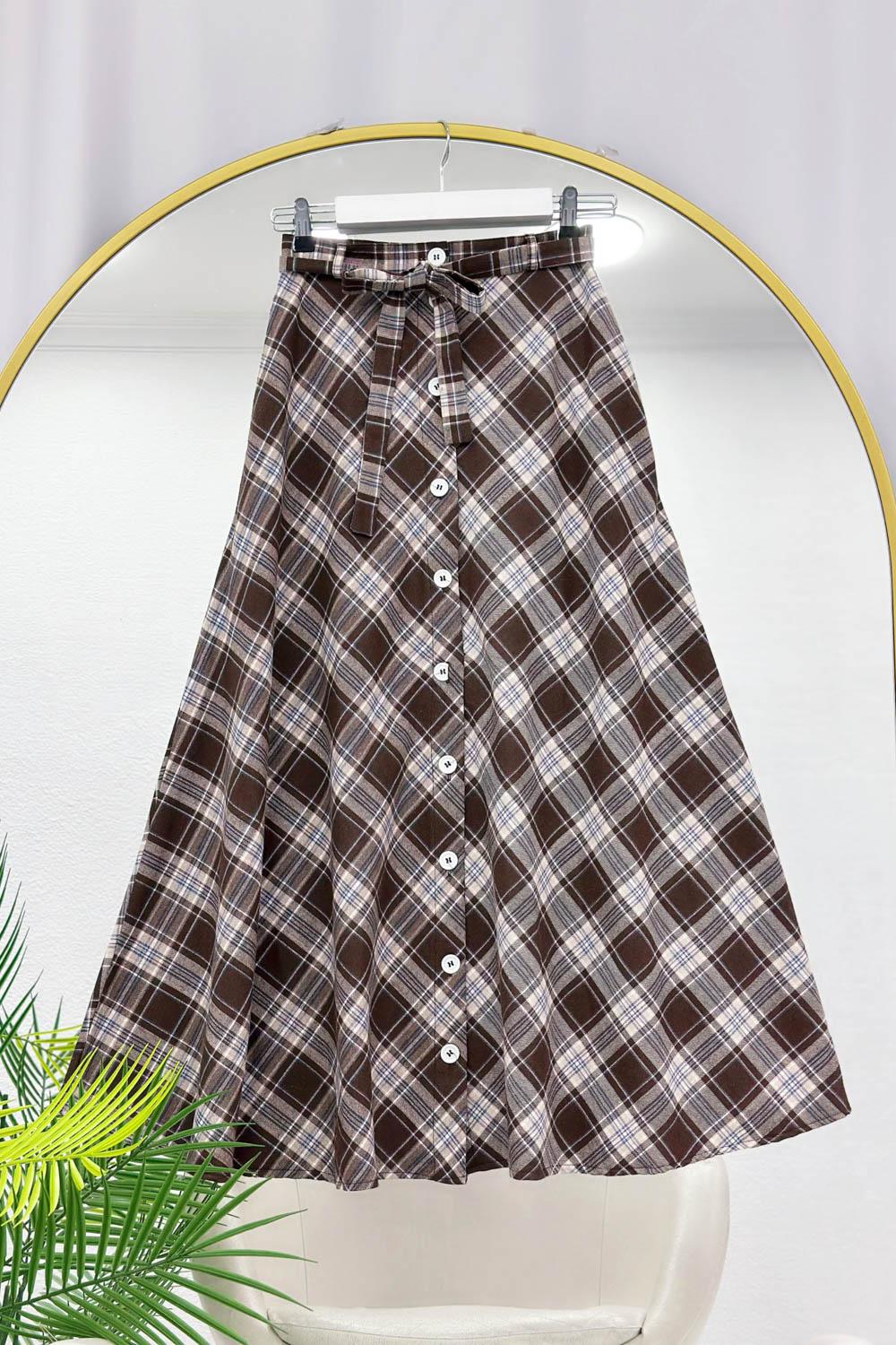 BOYDAN DÜĞMELİ KUŞAKLI ETEK