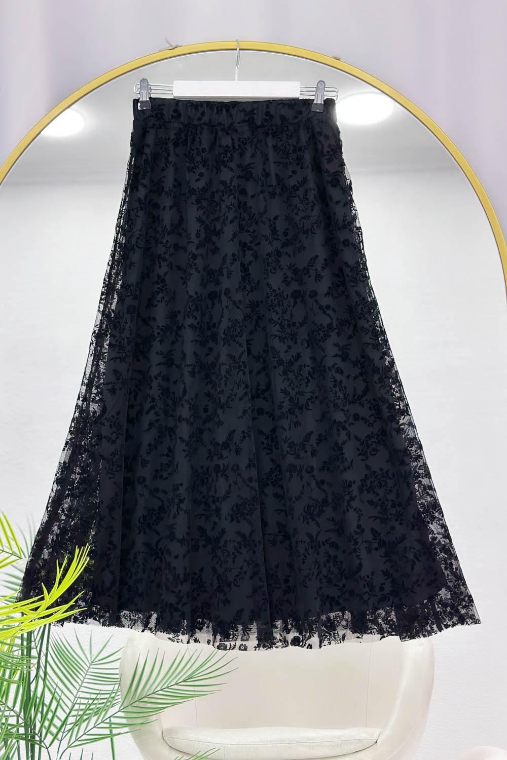 TÜL ÇİÇEK DESENLİ KADIN ETEK