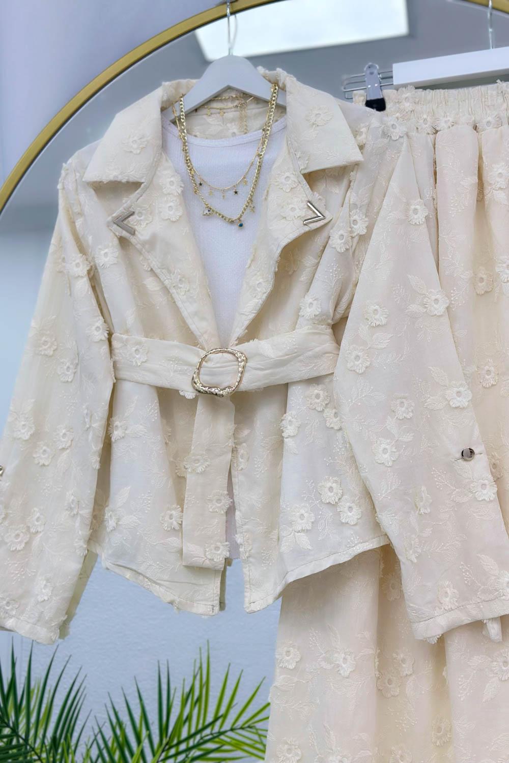 PAPATYA KABARTMALI  BRODE ETEKLİ KADIN TAKIM