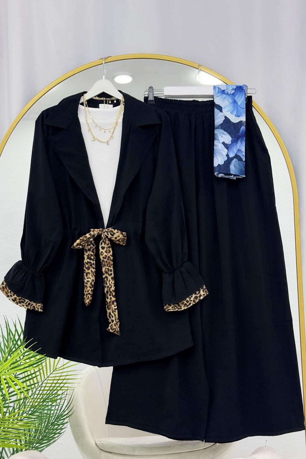 BELDEN LEOPAR BAĞLAMALI PANTOLON TAKIM