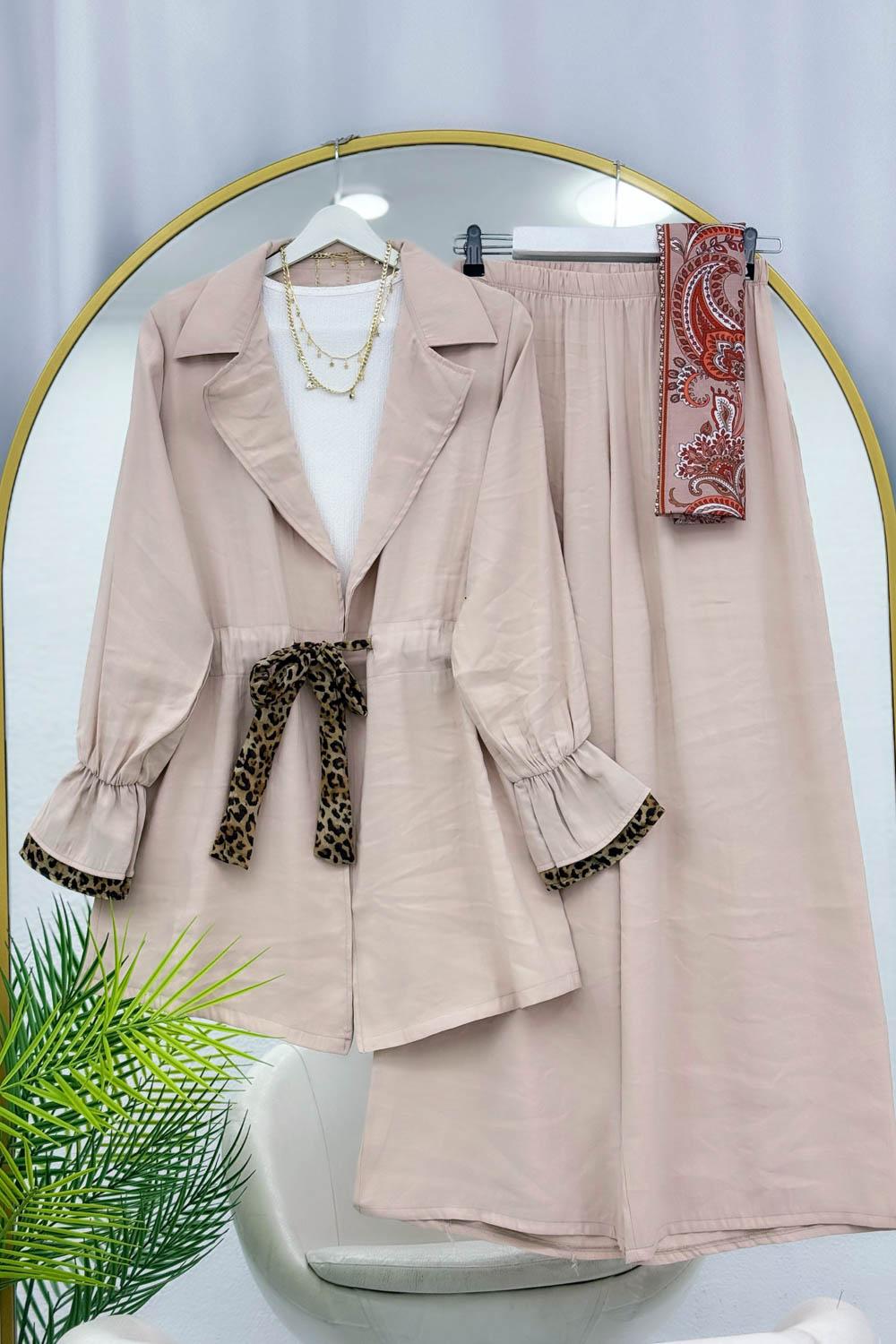 BELDEN LEOPAR BAĞLAMALI PANTOLON TAKIM