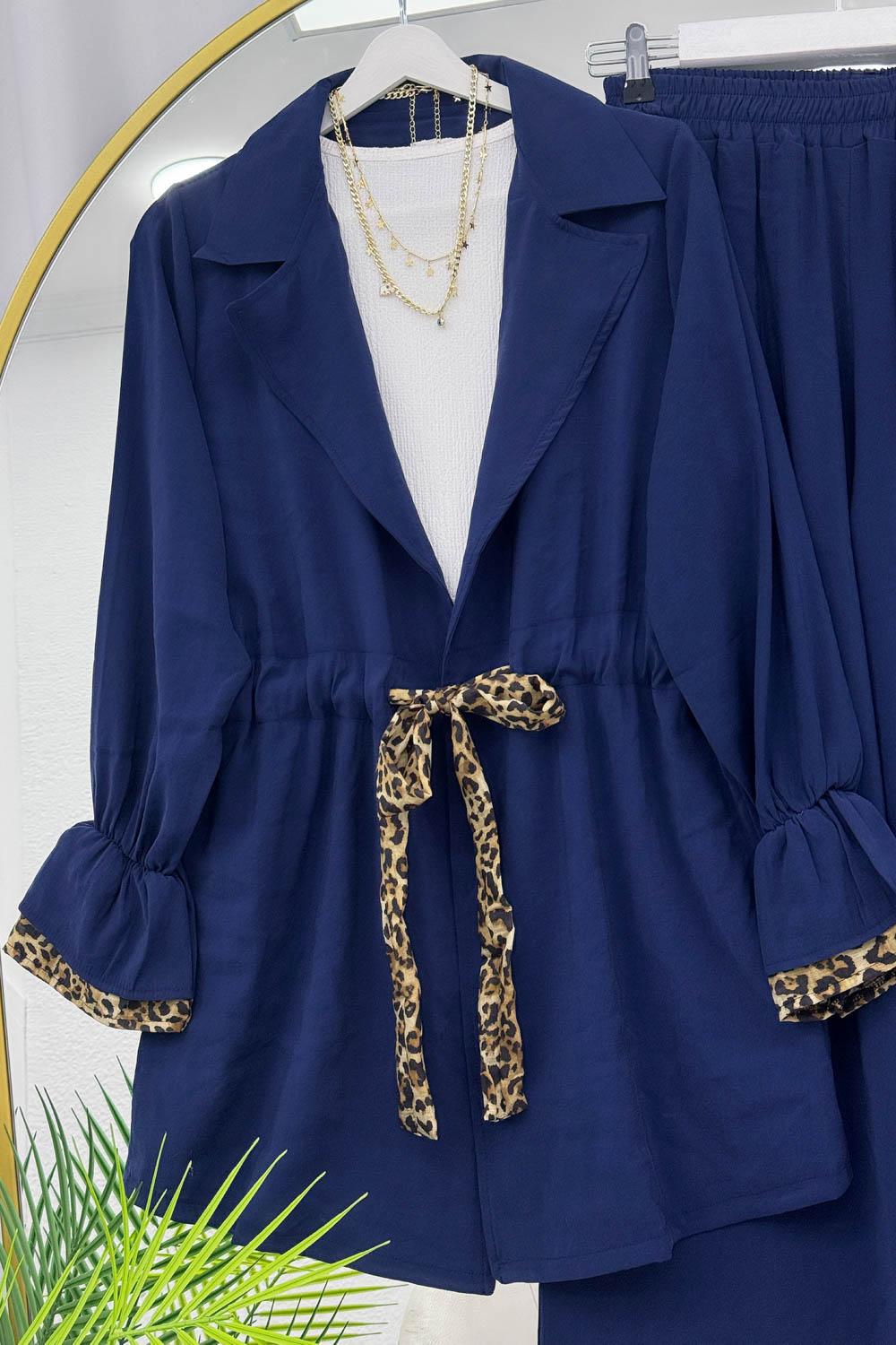 BELDEN LEOPAR BAĞLAMALI PANTOLON TAKIM