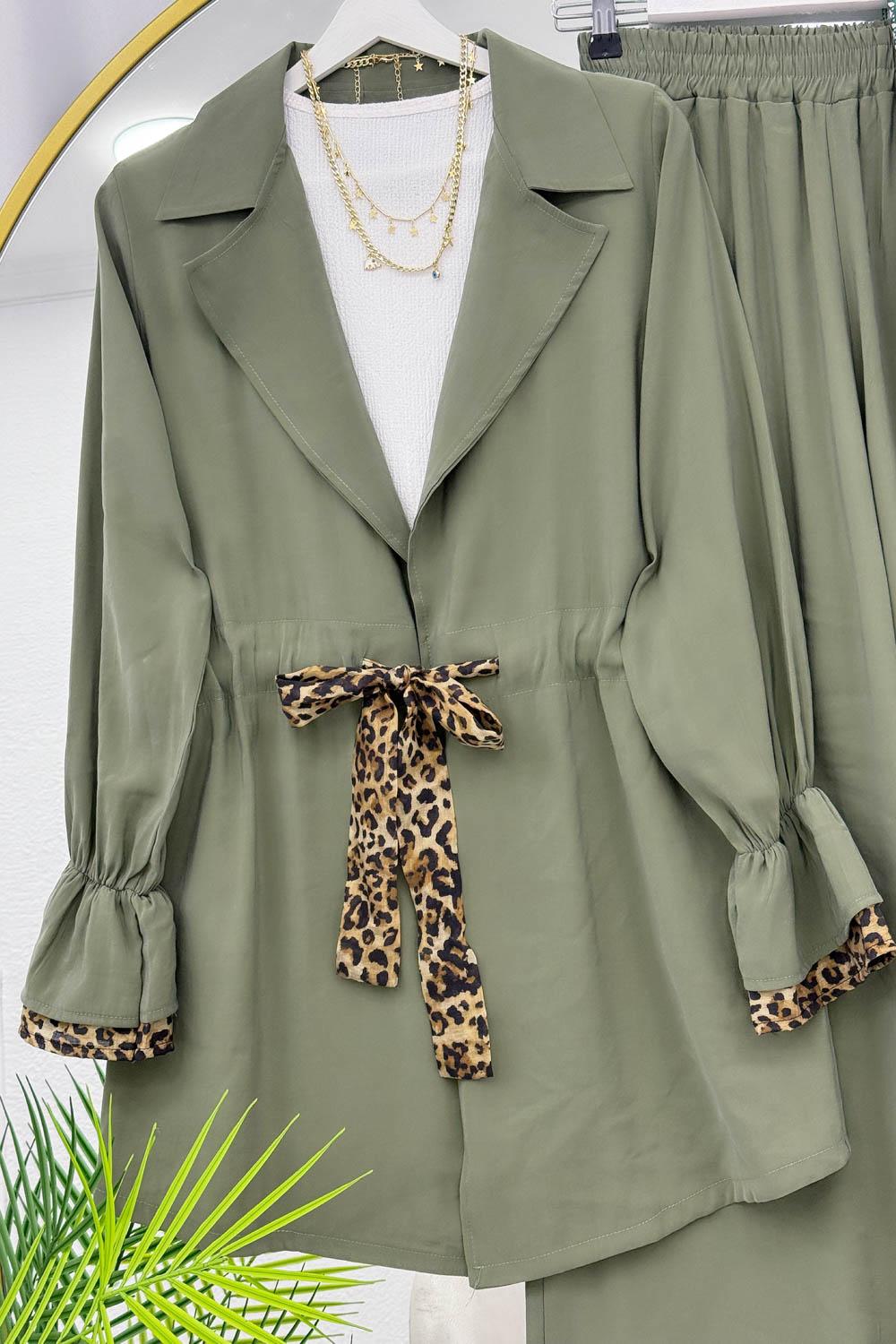 BELDEN LEOPAR BAĞLAMALI PANTOLON TAKIM