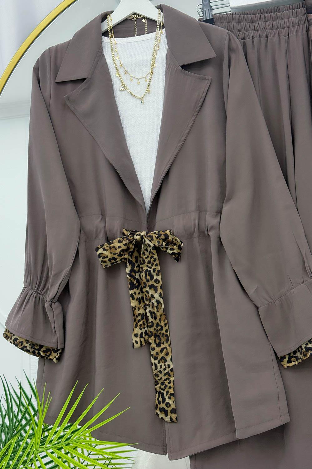 BELDEN LEOPAR BAĞLAMALI PANTOLON TAKIM