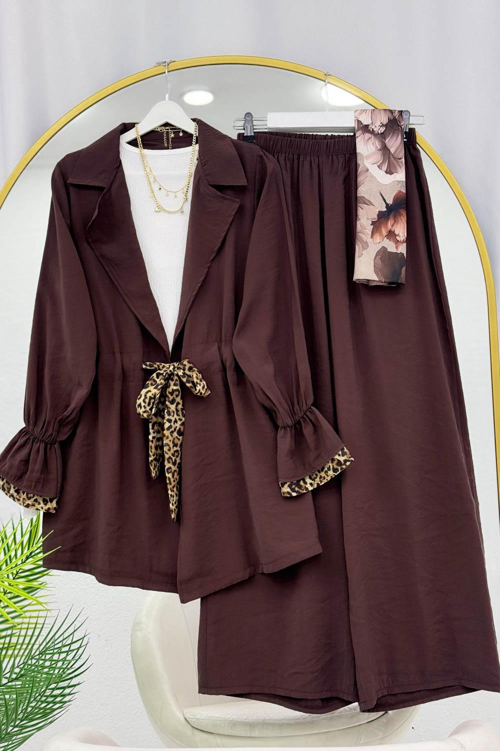 BELDEN LEOPAR BAĞLAMALI PANTOLON TAKIM