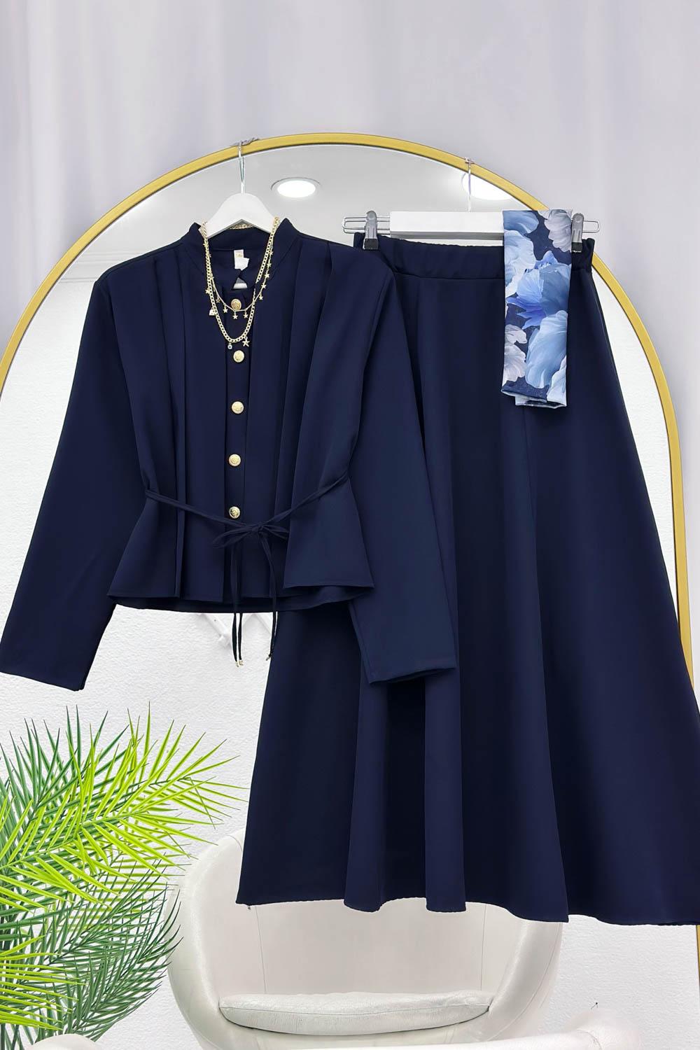 GOLD DÜĞMELİ BELİ BÜZGÜLÜ ETEK TAKIM