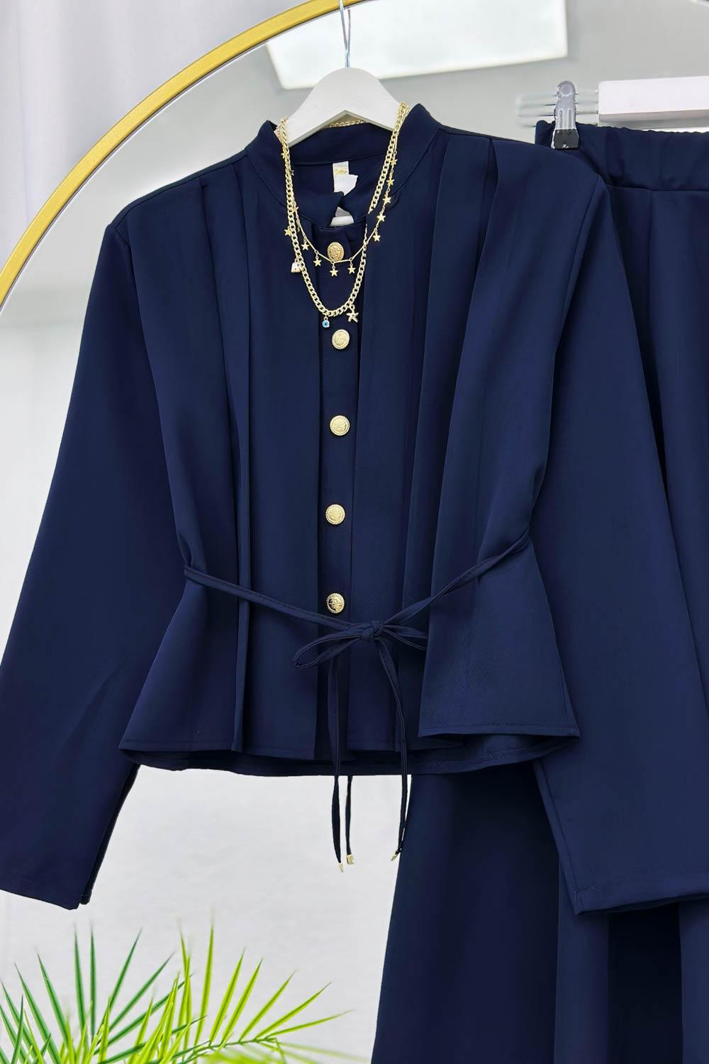 GOLD DÜĞMELİ BELİ BÜZGÜLÜ ETEK TAKIM