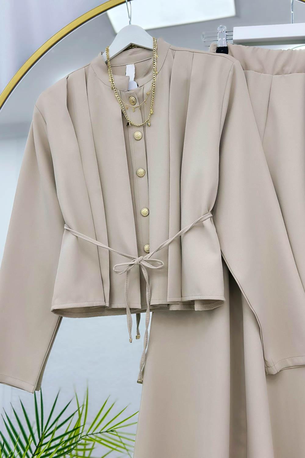 GOLD DÜĞMELİ BELİ BÜZGÜLÜ ETEK TAKIM