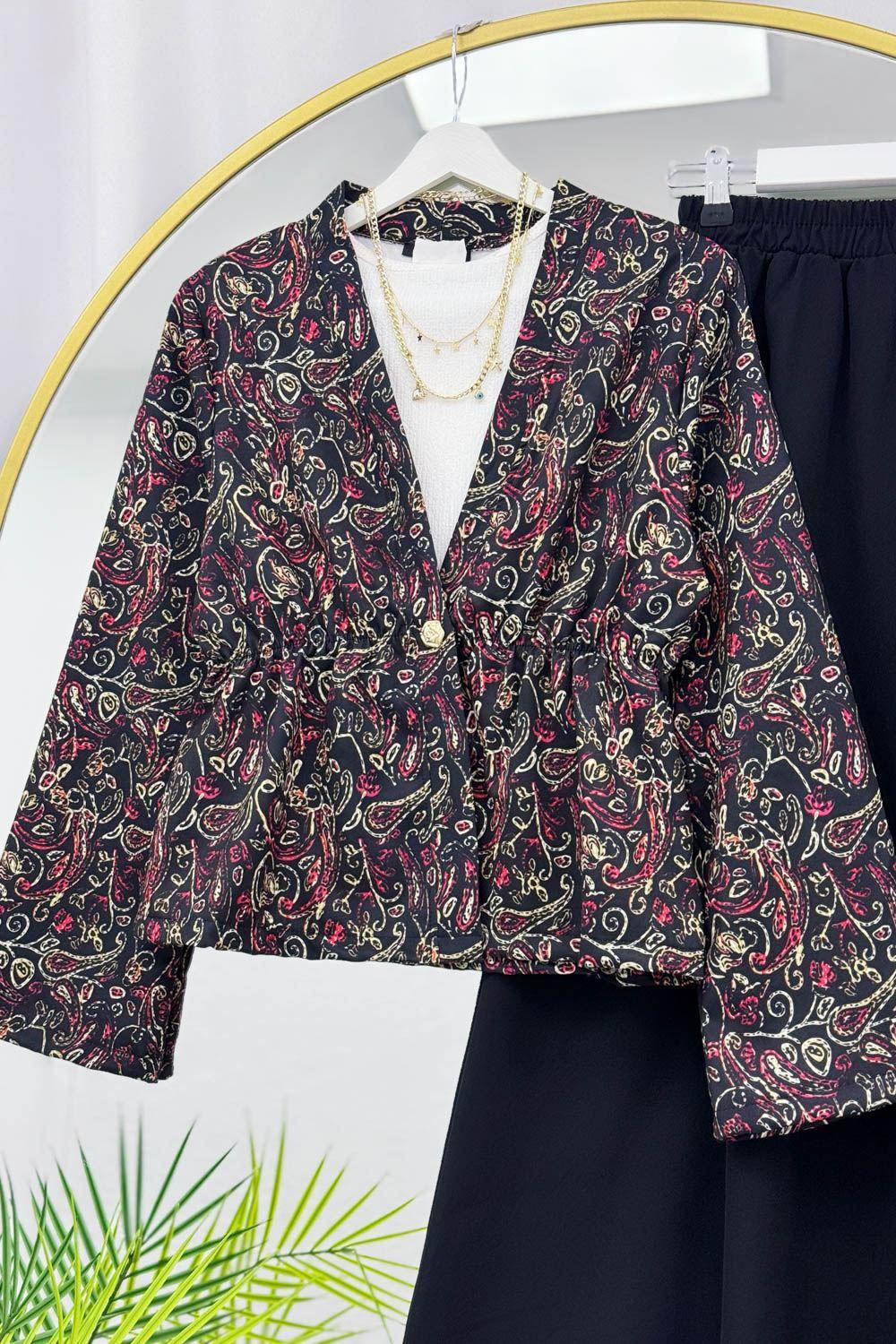 BELDEN BÜZGÜLÜ ETEKLİ KİMONO TAKIM