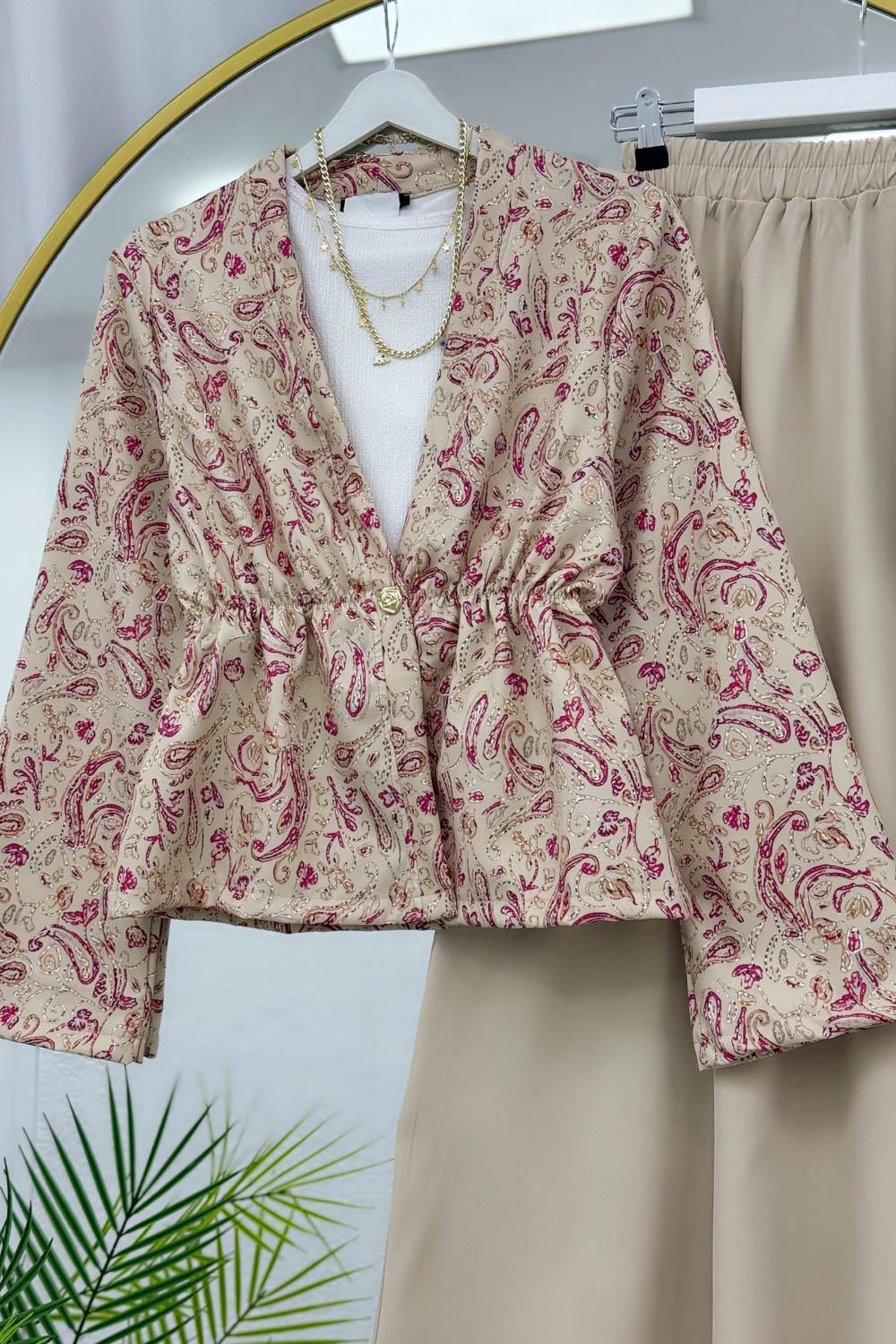 BELDEN BÜZGÜLÜ ETEKLİ KİMONO TAKIM