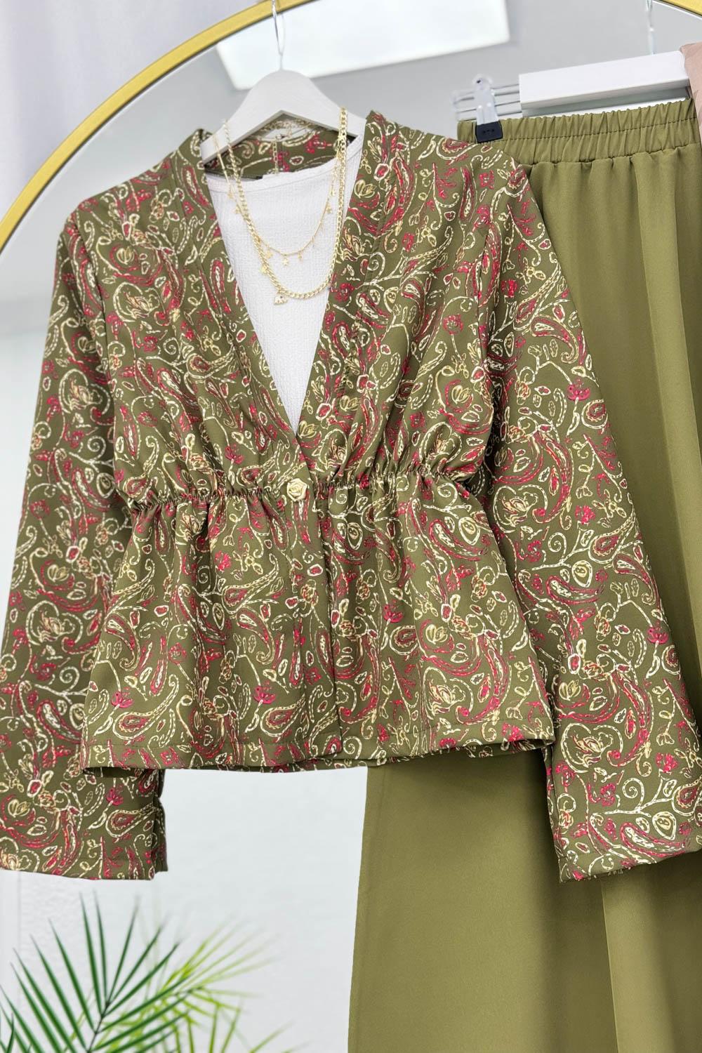 BELDEN BÜZGÜLÜ ETEKLİ KİMONO TAKIM