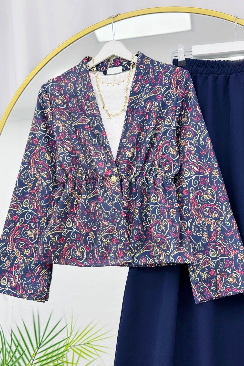 BELDEN BÜZGÜLÜ ETEKLİ KİMONO TAKIM