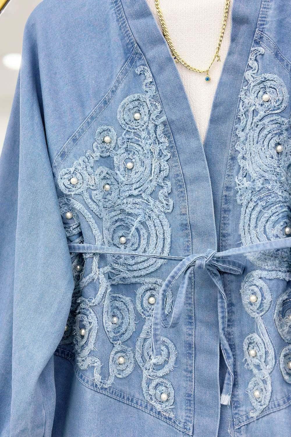 BONCUK  DESENLİ PANTOLONLU KADIN  KOT TAKIM