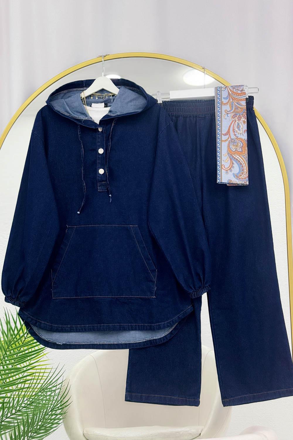 YARIM ÇITÇIT DÜĞMELİ KOT TAKIM