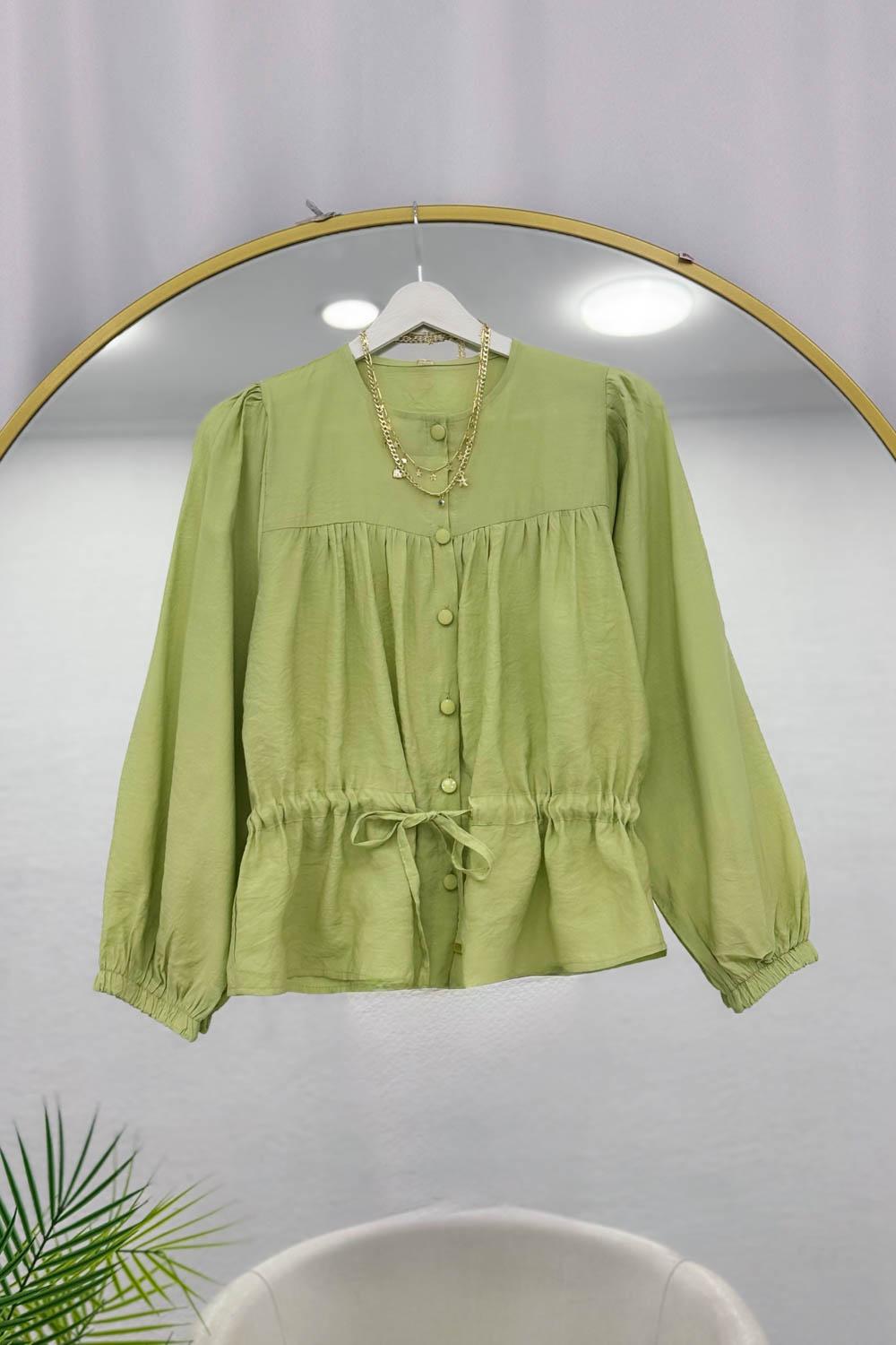 BELDEN BÜZGÜLÜ ÖNÜ DÜĞMELİ GÖMLEK