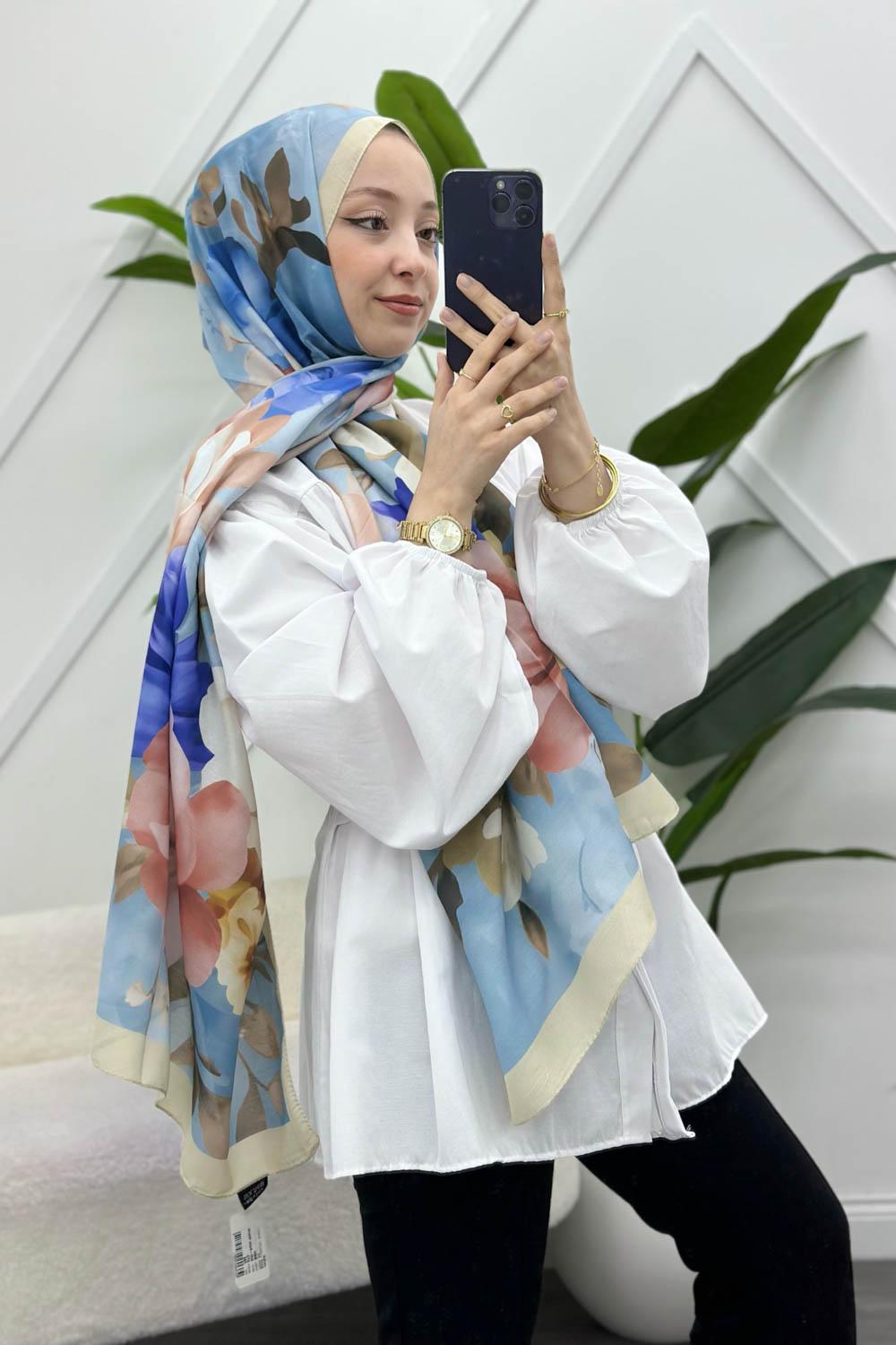 BAHAR ÇİÇEKLERİ DESENLİ PAMUK ŞAL