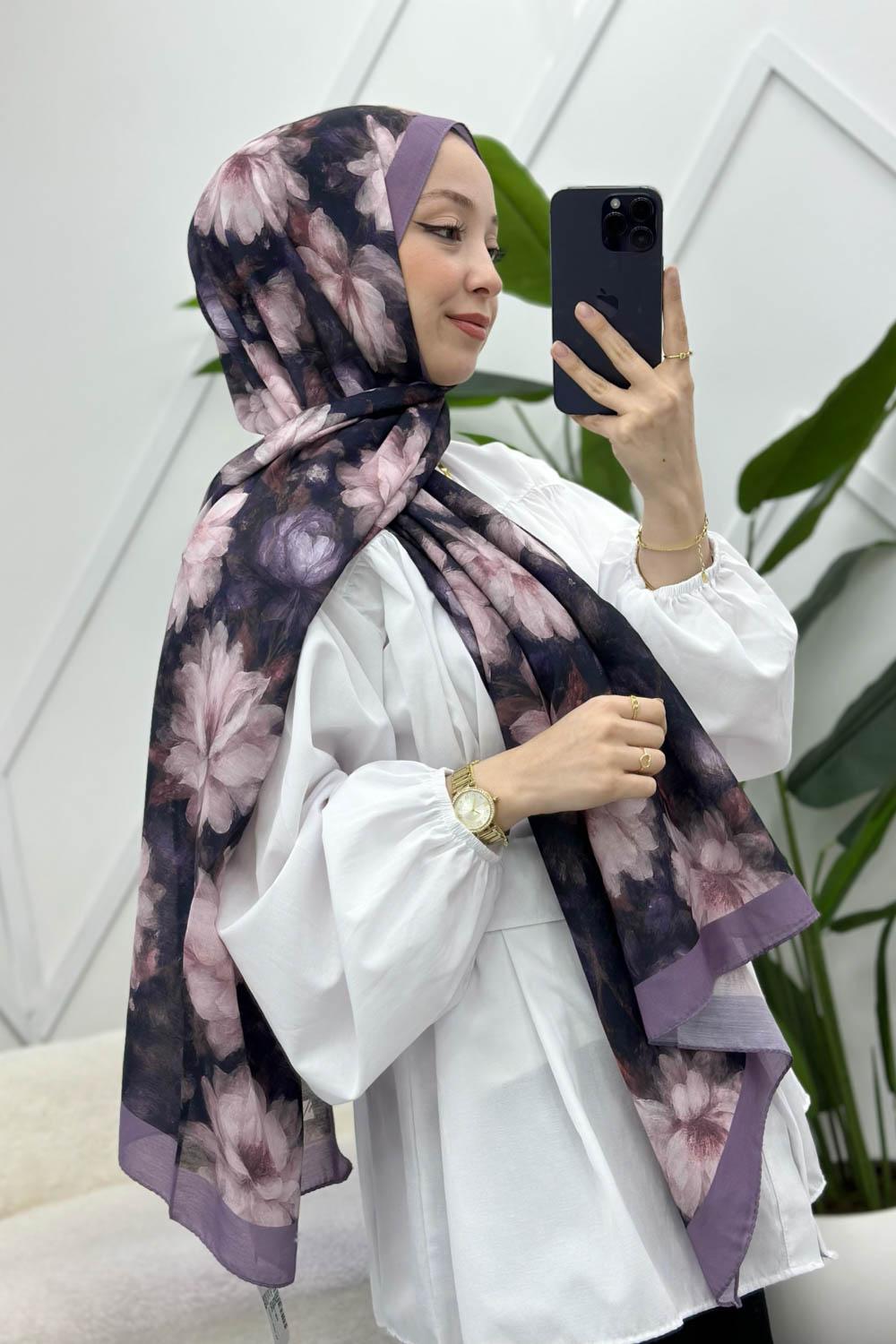 ZAMBAK ÇİÇEKLİ PAMUK ŞAL SERİSİ