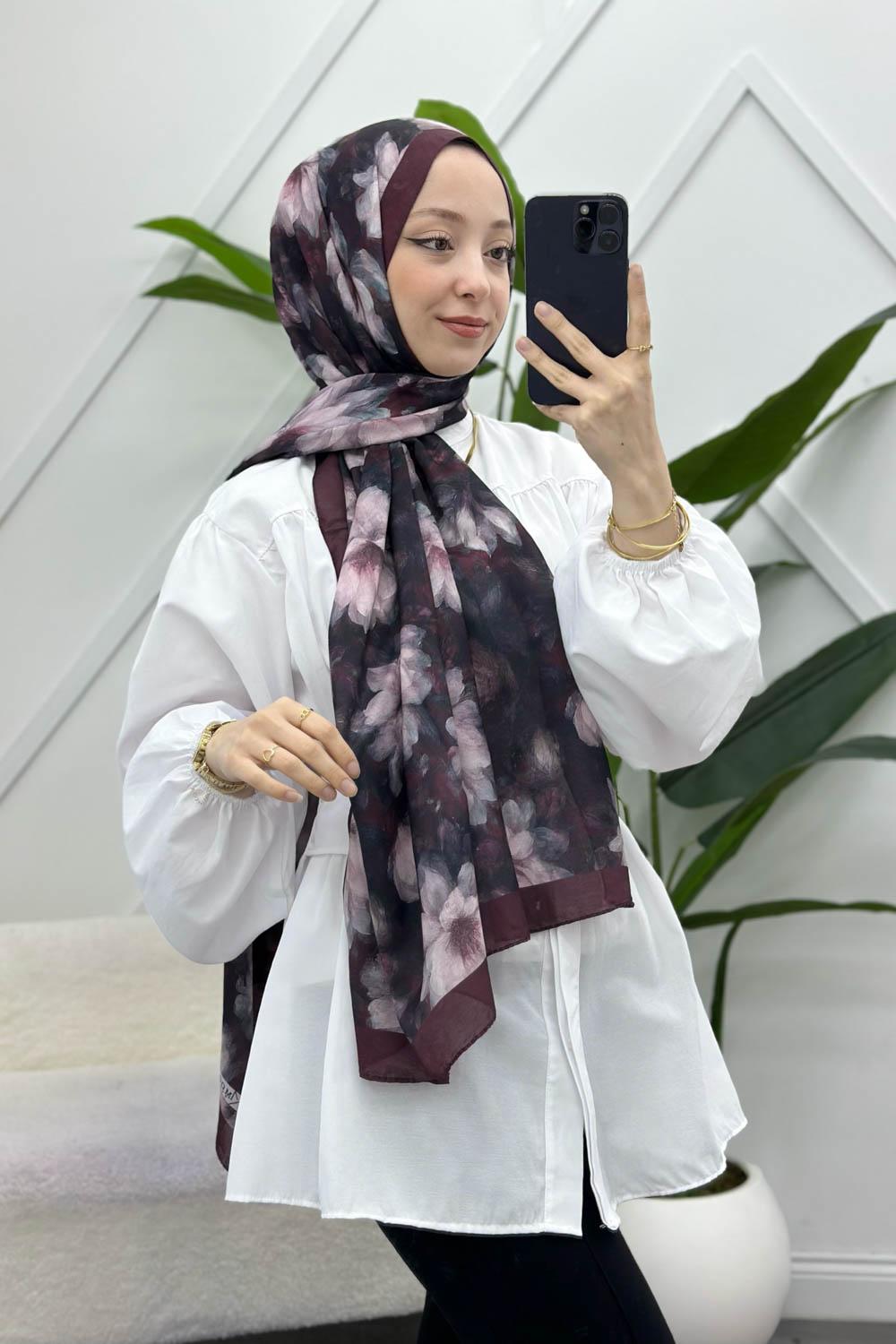 ZAMBAK ÇİÇEKLİ PAMUK ŞAL SERİSİ