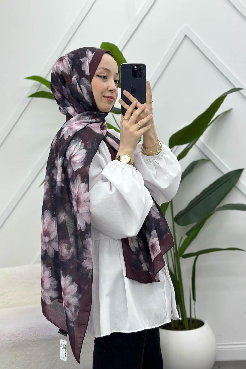 ZAMBAK ÇİÇEKLİ PAMUK ŞAL SERİSİ