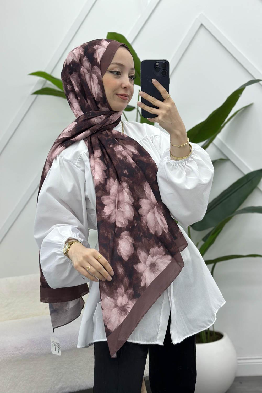 ZAMBAK ÇİÇEKLİ PAMUK ŞAL SERİSİ