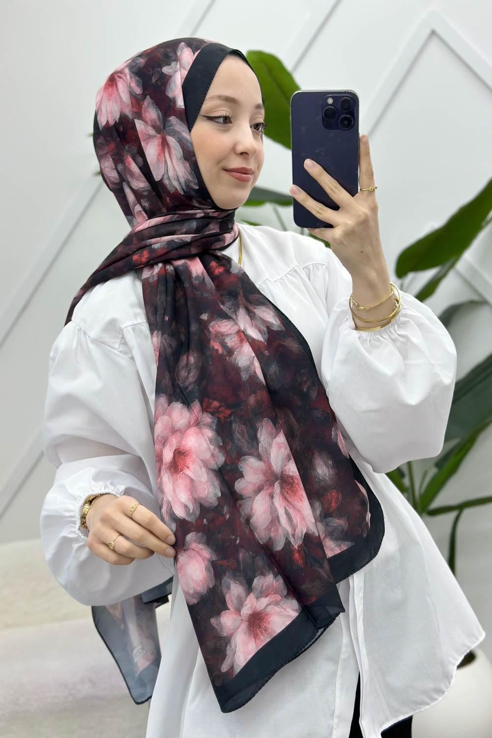 ZAMBAK ÇİÇEKLİ PAMUK ŞAL SERİSİ