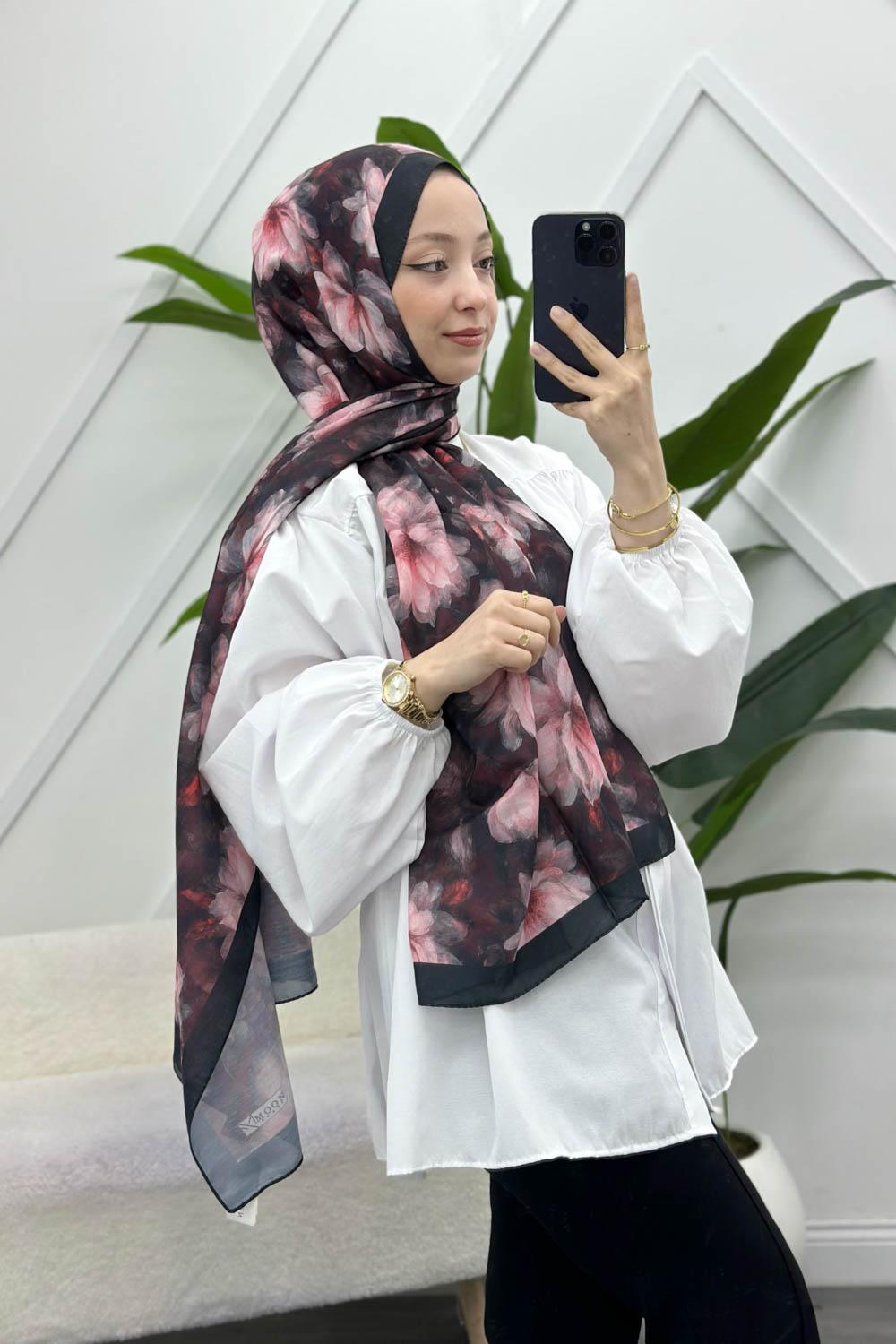 ZAMBAK ÇİÇEKLİ PAMUK ŞAL SERİSİ