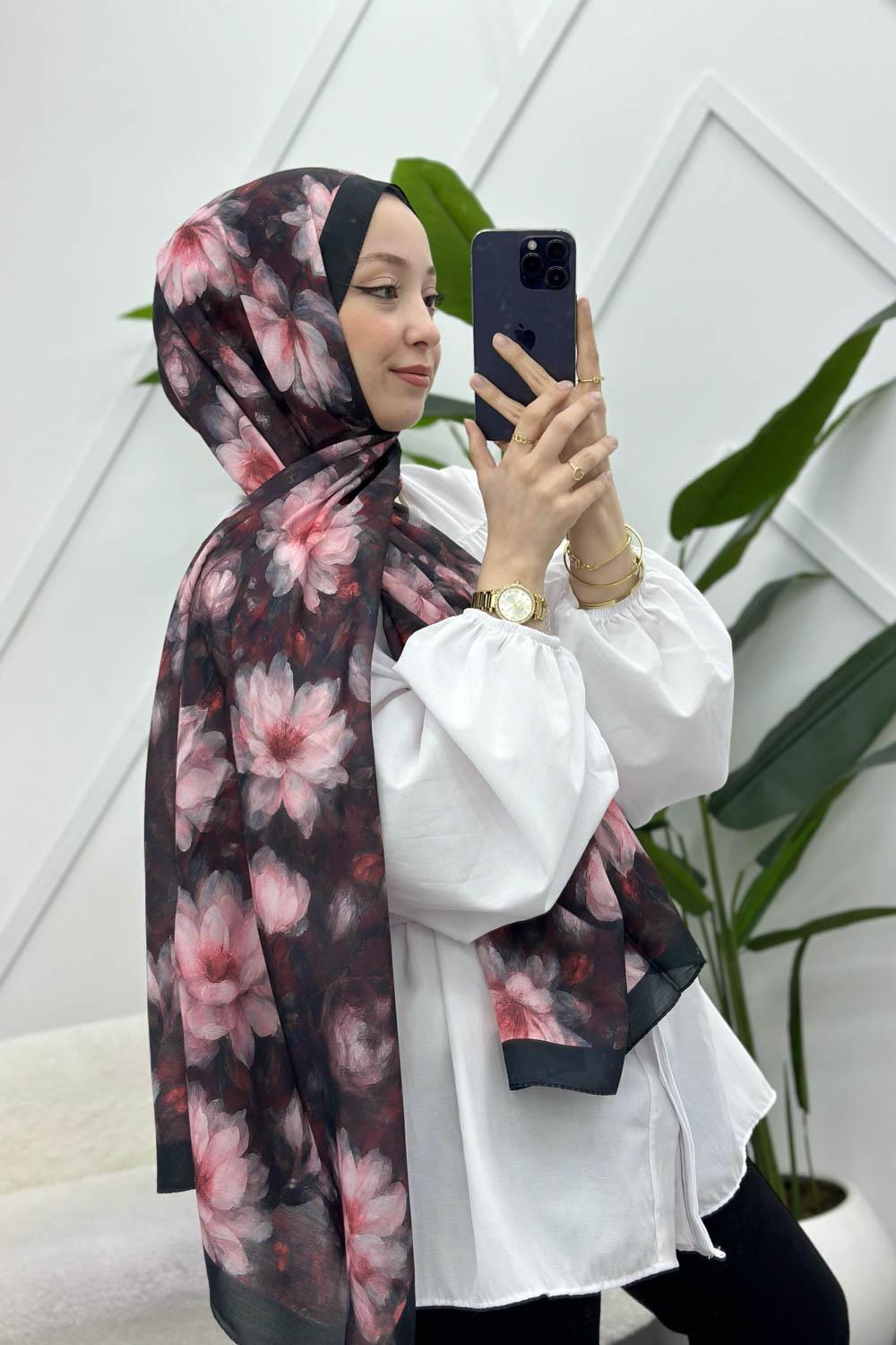 ZAMBAK ÇİÇEKLİ PAMUK ŞAL SERİSİ