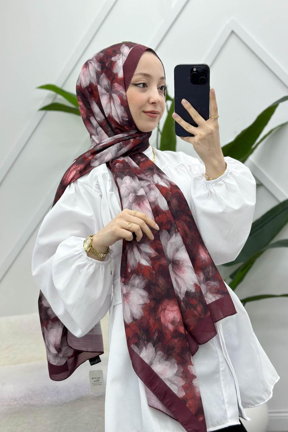 ZAMBAK ÇİÇEKLİ PAMUK ŞAL SERİSİ