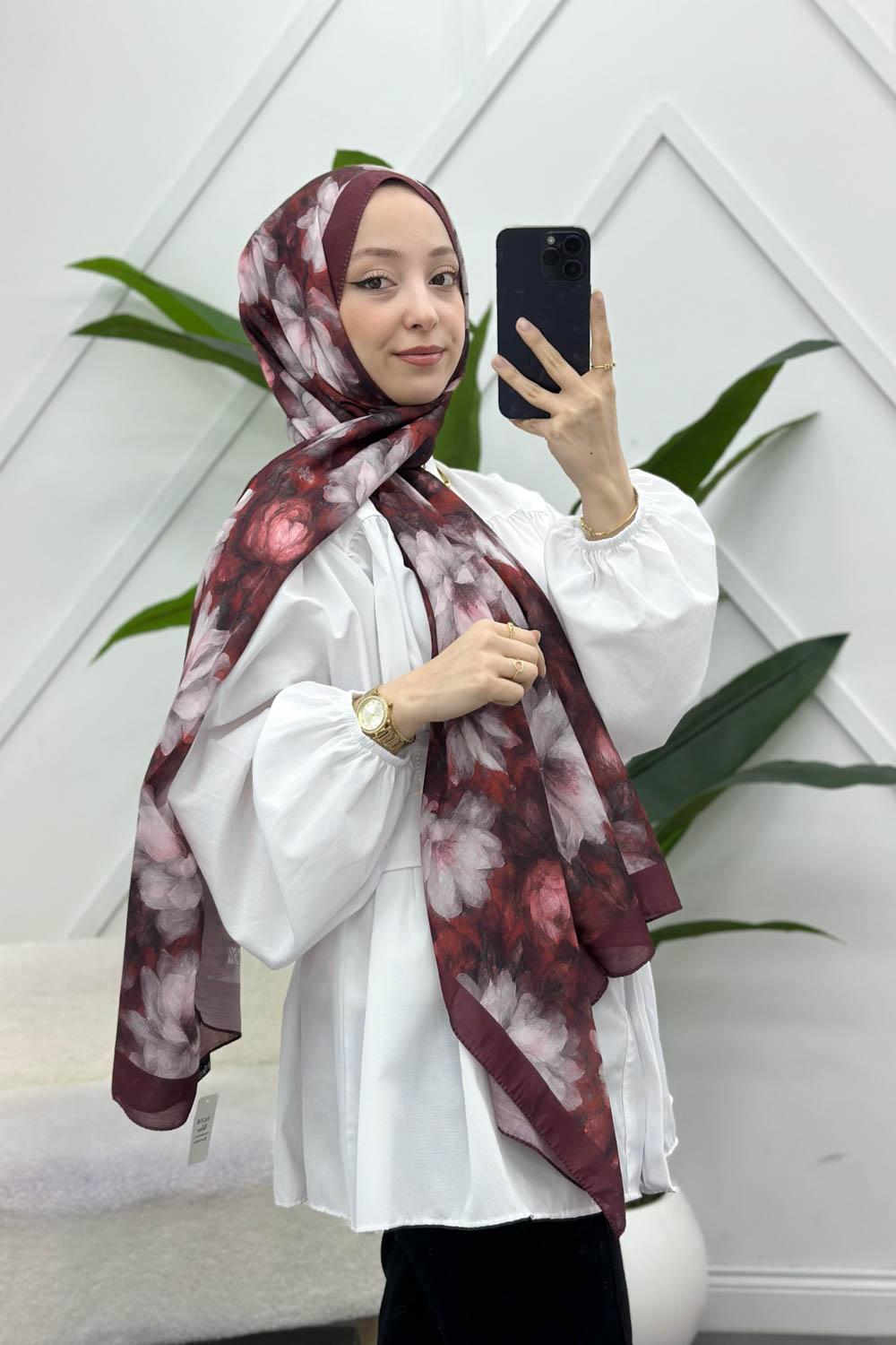 ZAMBAK ÇİÇEKLİ PAMUK ŞAL SERİSİ