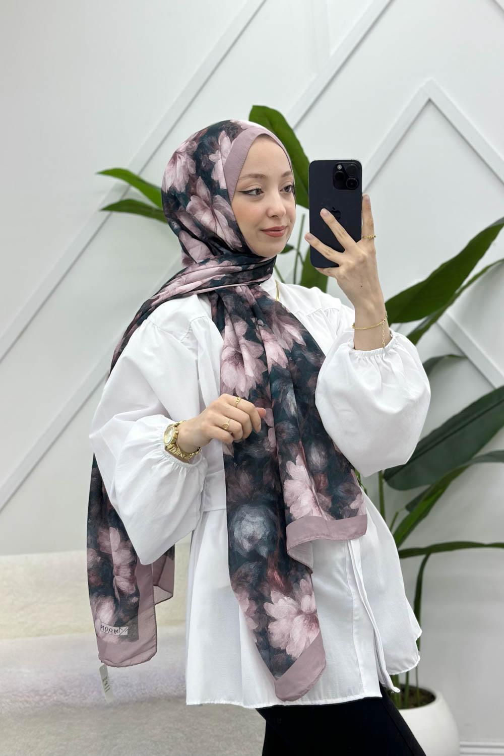 ZAMBAK ÇİÇEKLİ PAMUK ŞAL SERİSİ