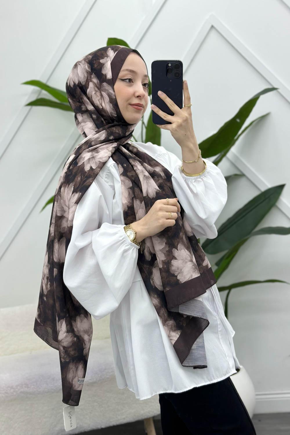 ZAMBAK ÇİÇEKLİ PAMUK ŞAL SERİSİ