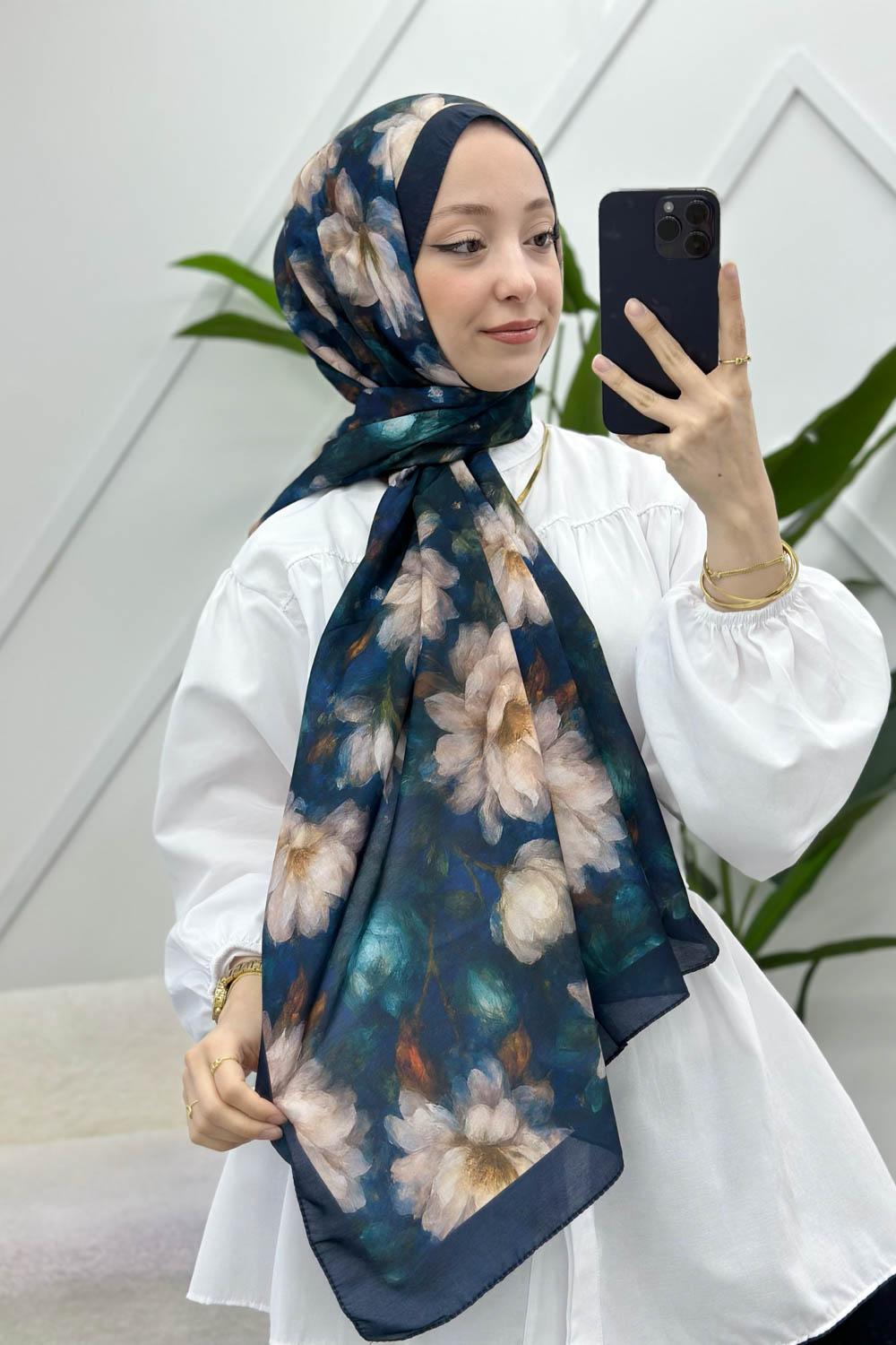 ZAMBAK ÇİÇEKLİ PAMUK ŞAL SERİSİ