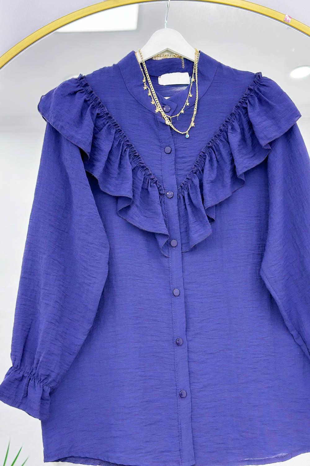 DÜĞME DETAYLI FIRFIRLI GÖMLEK